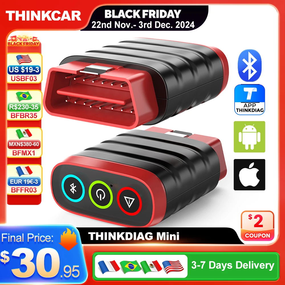 THINKCAR THINKDIAG Mini obd2 Bluetooth Scanner All Cars Full System Diagnose Lifetime Free Auto Diagnostic Tool Read/Clear Error 