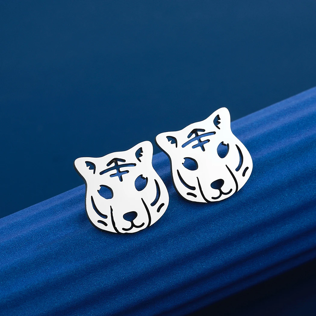 Kinitial Vintage Tiger Stud Earrings Women Men Nature Inspired Stainless Steel Jewelry Punk Animal Earrings Baby Gift