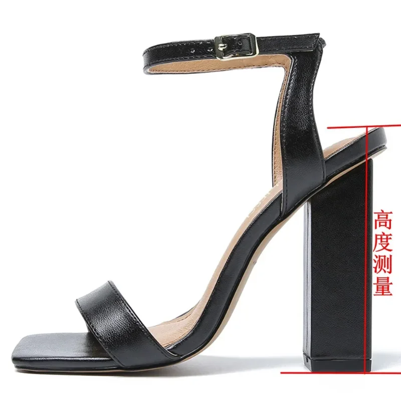 Women Sandals Sexy Pumps Party Dress Novelty Buckle Strap Patent Leather 13CM Square Heel Retro Dress Stripper Shoes Pumps Red