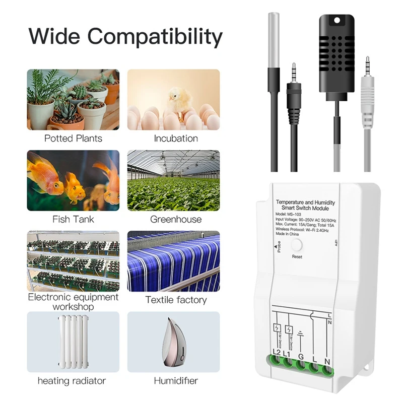 Tuya wifi inteligente interruptor de temperatura e umidade módulo sensor saída relé duplo controlador sem fio 30m para alexa