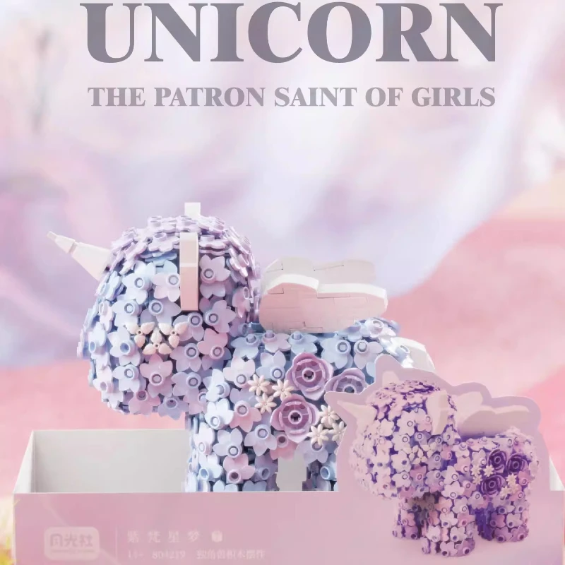 Bloques de construcción Moonlight Club unicornio Floral DIY ladrillos pequeños montaje juguete niñas regalo de cumpleaños