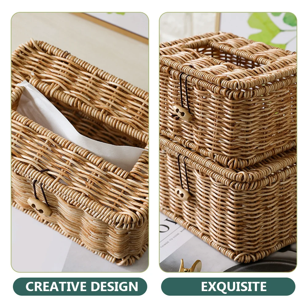 

Woven Tissue Box Holder Decorative Rectangular Cover for Home Kitchen Bathroom Office Countertop Vanity Desktop Storage