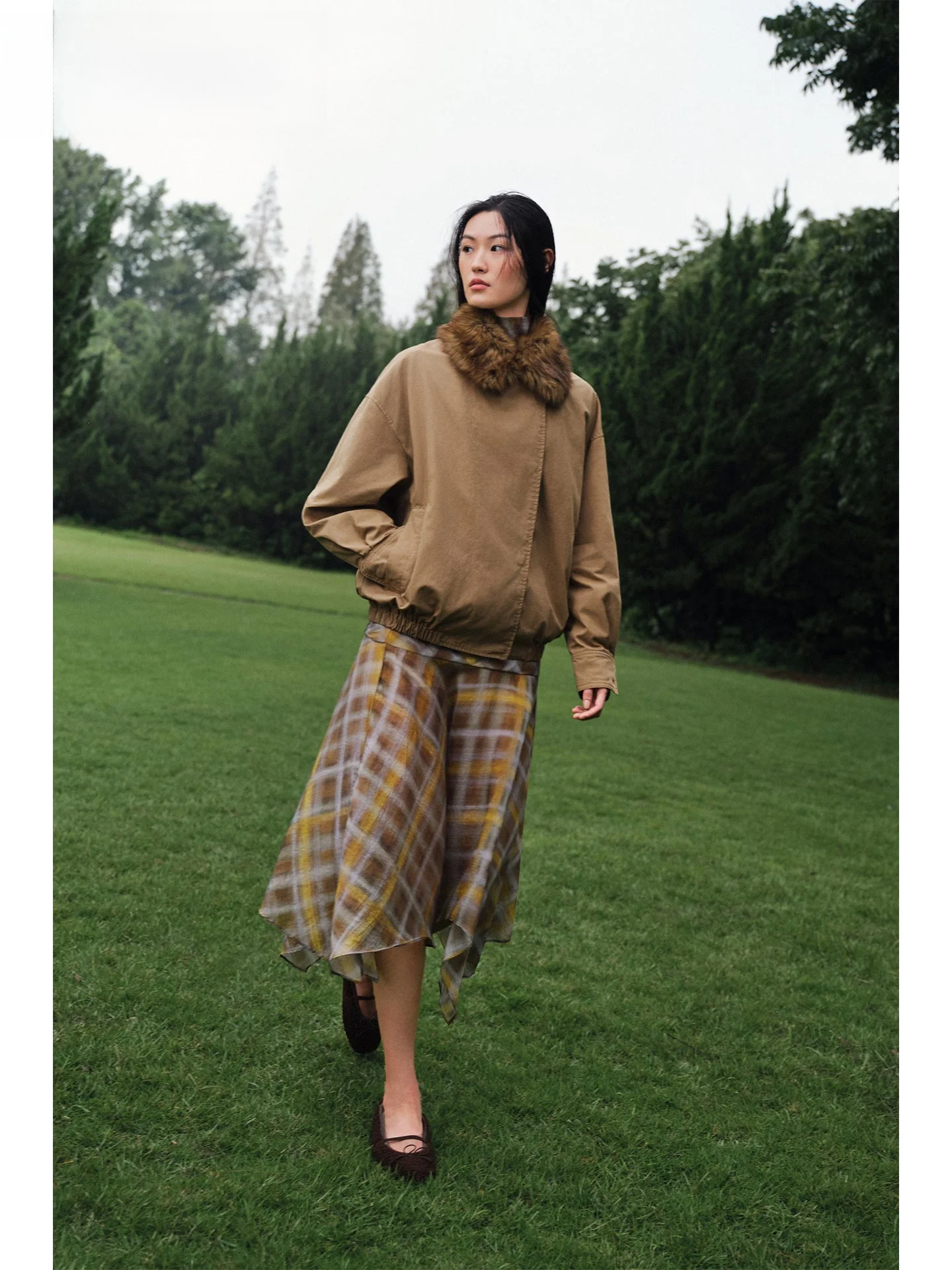 

ZAPRHA American Sle Women's Casual Pilot Jaet Coat Fake Fur Collar ort Outerwear Loose Fit Long Sve Autumn New