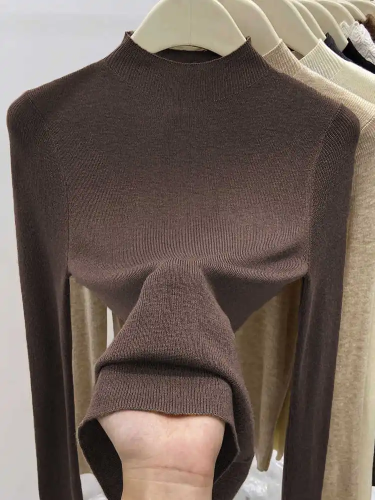 بلوفر نسائي ضيق موديل 2025 للخريف والشتاء سترة ذات ياقة مدورة سترة دافئة غير رسمية ملابس تريكو عصرية كورية بطبقة أساسية #1