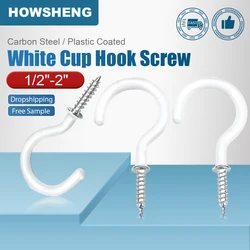 HOWSHENG-Parafuso de Gancho, Aço Carbono, Branco, Revestido De Plástico, Auto Tapping, Screw-in, Ganchos de Teto para Uso Doméstico, 1 em, 2 em, 2 em, 30PCs, 10 PCs, 20 PCs, 30PCs