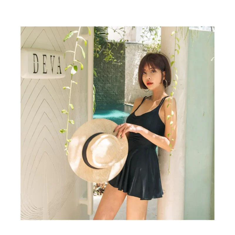 Fashion One-Piece Swimsuit Women Korean New Conservative Skirt Style Slimming Bathing Suit Summer Beach Holiday Swimwear