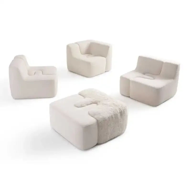 Sofa large flat-floor villa designer Italian cream style teddy velvet L-shaped corner sofa