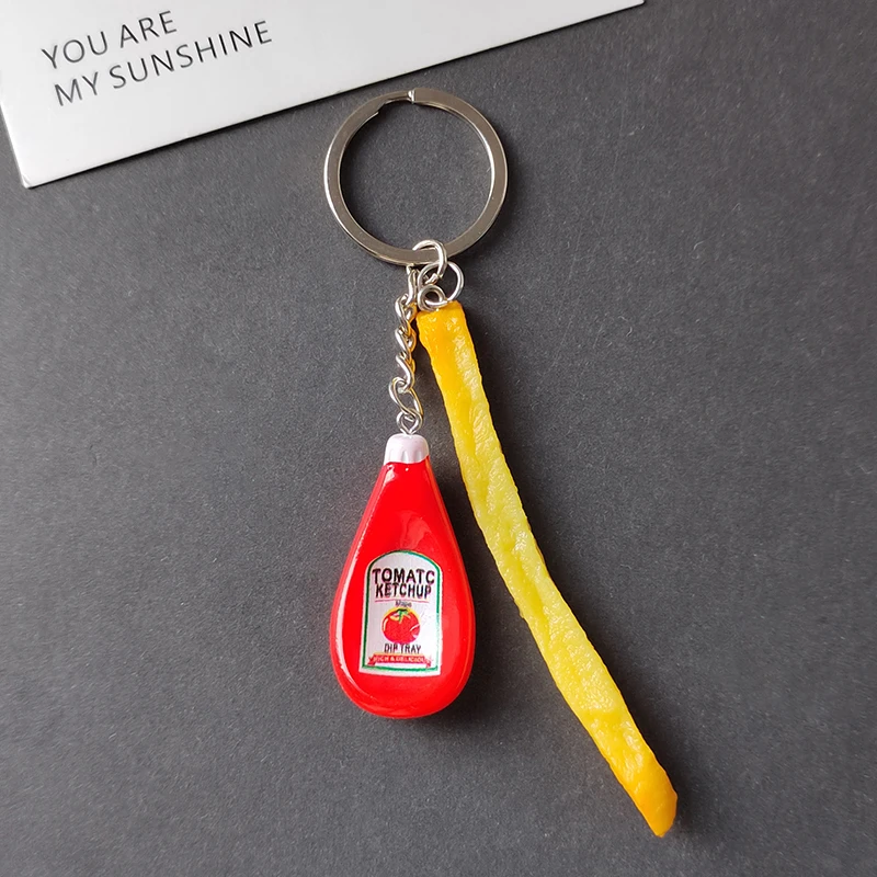 الراتنج صلصة الطماطم البطاطس المقلية سلاسل المفاتيح لصديق هدية الإبداعية مضحك مقلد الغذاء قلادة حقيبة صندوق سيارة حلقة رئيسية الحلي #4