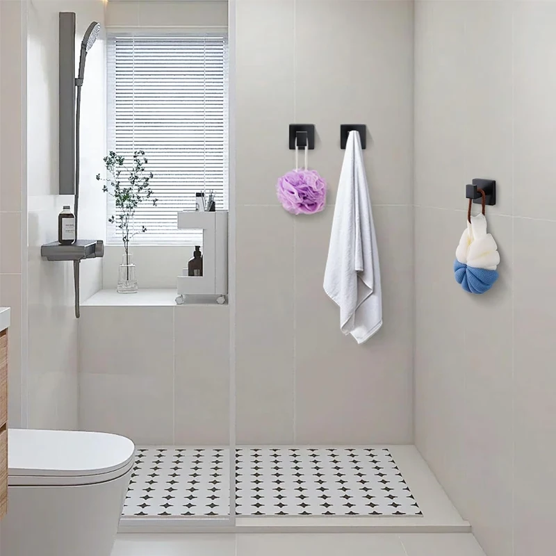 Matte Black Towel Hook Stainless Steel Heavy Duty Wall Mounted Robe Coat Hooks Bathroom Kitchen Closet Square Modern Rack view 4