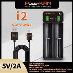 POWERKAN i2 Battery Charger with LED Display for 2 3.7V Li-Ion Batteries and 1.2V Ni-MH Cd AA AAA No.5 No.7 Rechargeable Battery