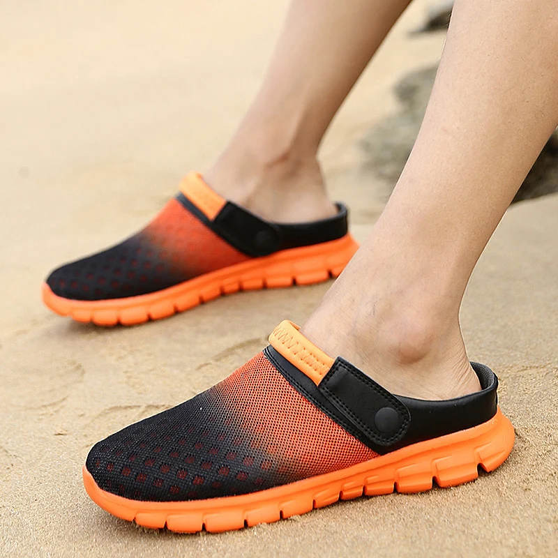 2023 Men Women Summer Sandal Mesh Mules Breathable Padded Beach Flip Flops Shoes Solid Flat Bath Slippers Outside Mens Slippers