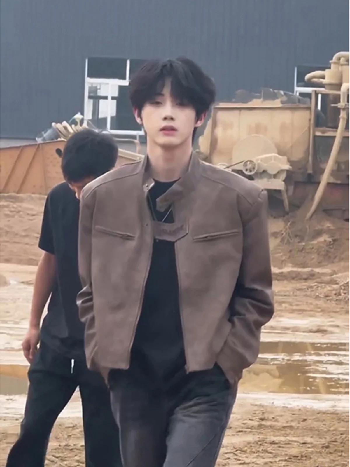 

Мужская модная кожаная куртка Cleanfit Harlingtons с подплечниками, воротником-стойкой и вставками в стиле бейсбольной куртки из полиэстера