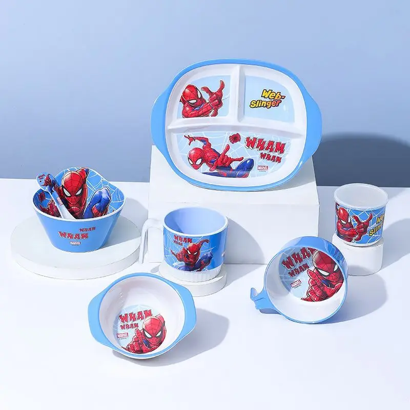 Nova marvel os vingadores spiderman animação periférica tigela anti-queda das crianças suplemento alimentar do bebê conjunto especial de três peças