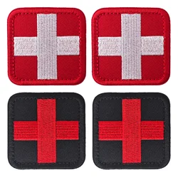 4pcs, Red Cross Embroidered Badge Medical First Aid Patches Cross Rescue Hook and Loop Embroidery Patch