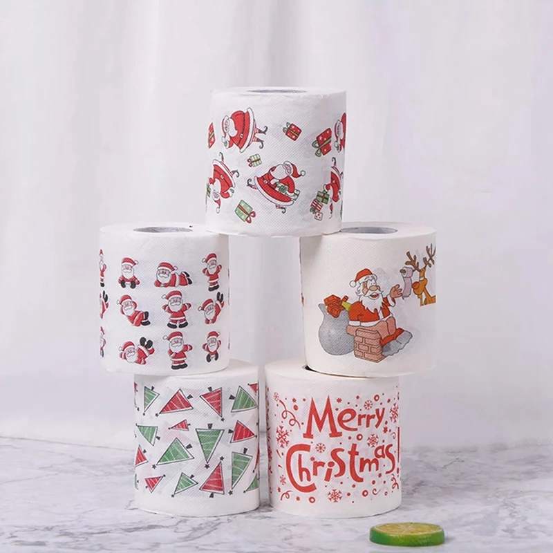 5 Styles Santa Claus Paper Roll Tissue Paper Towels Christmas Decorations Xmas Santa Office Room Toilet Paper 10 Roll