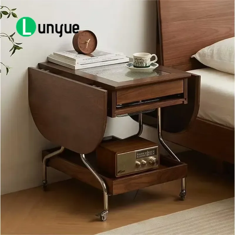 Modern Nordic Black Walnut Solid Wood Folding Coffee Table Movable Living Room Sofa Side Table Home Furniture