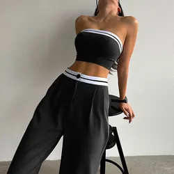 Women's Sexy And Fashionable Pants Set Spring/Summer Spicy Girls Sports Tube Tops High Waist Wide Leg 2 Piece Pant Suit S-2xl