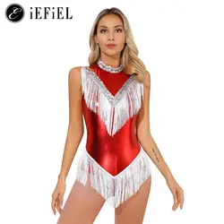 Womens Shiny Metallic Fringed Latin Jazz Dance body Salsa Rumba sambb Cha-Cha Dancing Costume Showgirl Dancewear