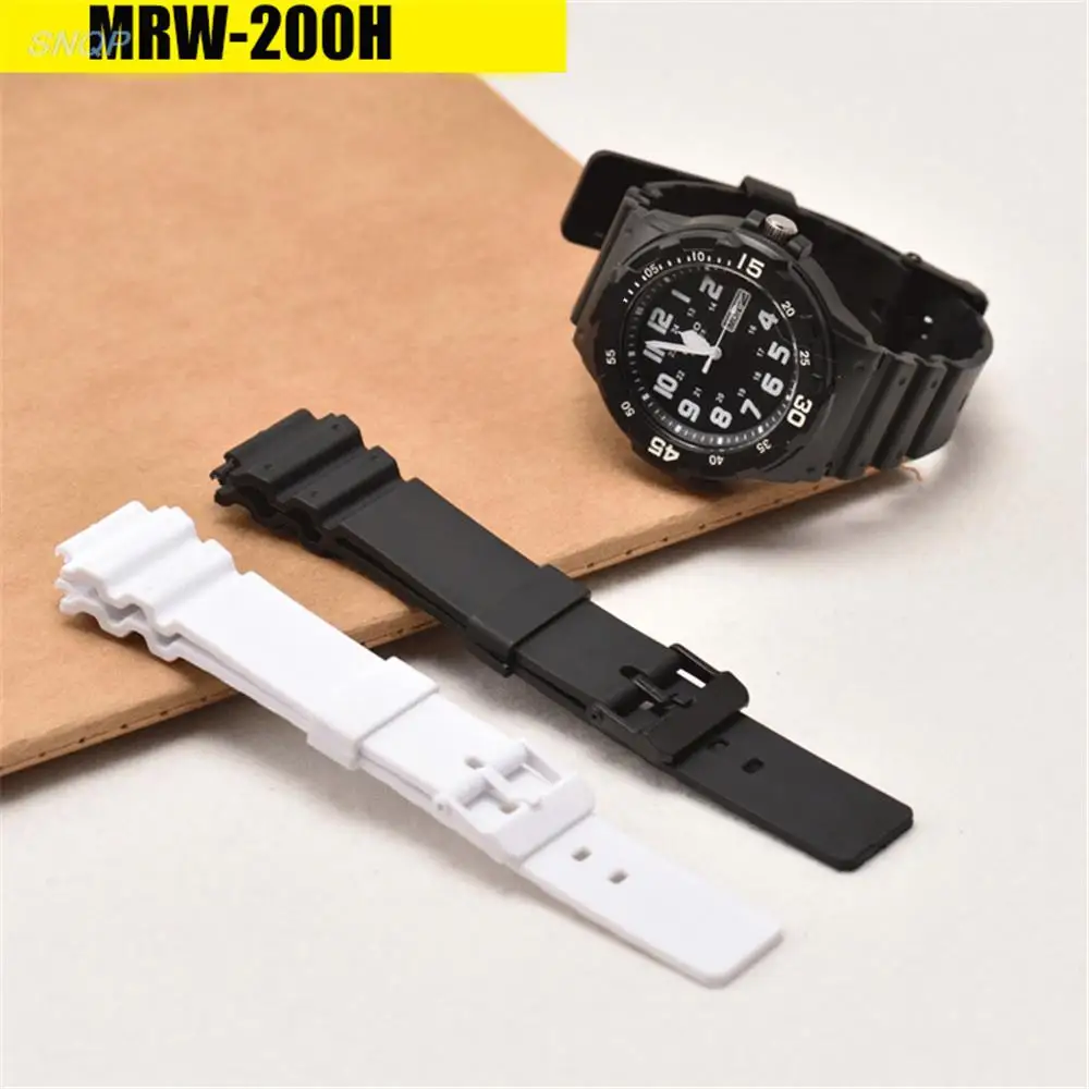 Resin Strap for Casio MRW-200H Watch Band Men Glossy Sport Waterproof Silicone Rubber Pin Buckle Wrist Bracelet Accessories 18mm