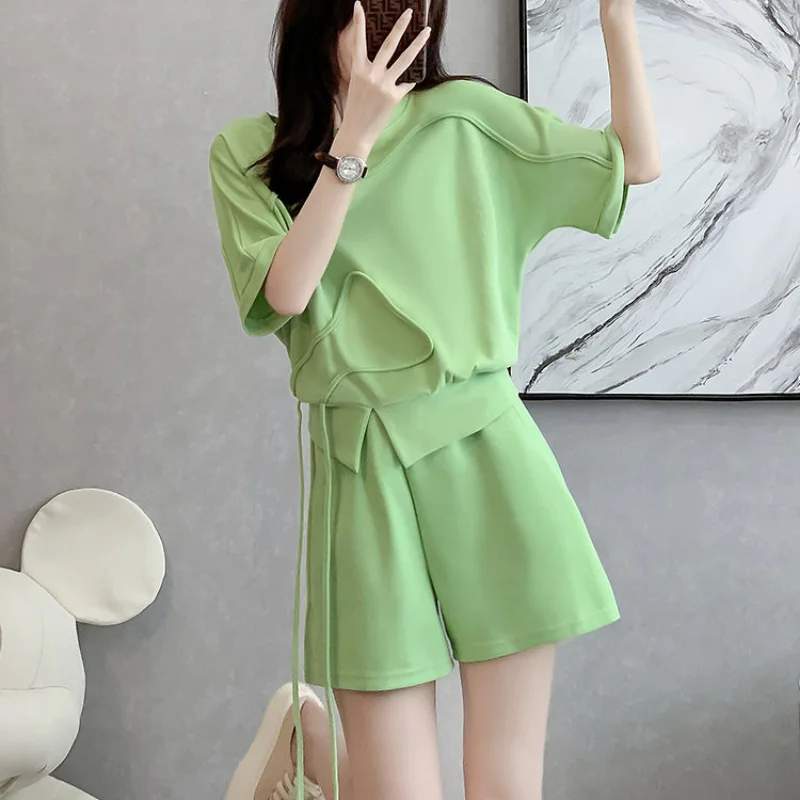 Women\'s Short Sets 2 Pieces New Sleeve Female Shorts Summer Kit Cheap And Korean Style Offers Light Promotion Novelties Outfit