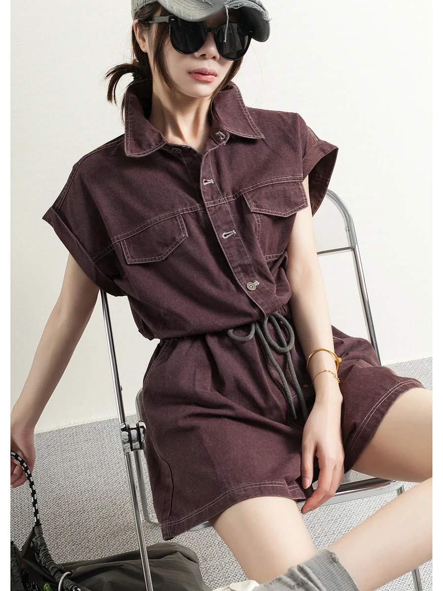 

Loose Fitted Summer Onesie for Women with Puffy Sleeves High Waist Cotton Street Style Short Pants Wide Leg Pants Online Excl...