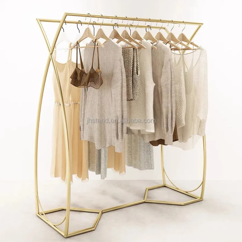 custom.Fashion Double Rail Portable Clothes Garment Rack Boutique Gold Women Clothes Furniture Clothing Shop