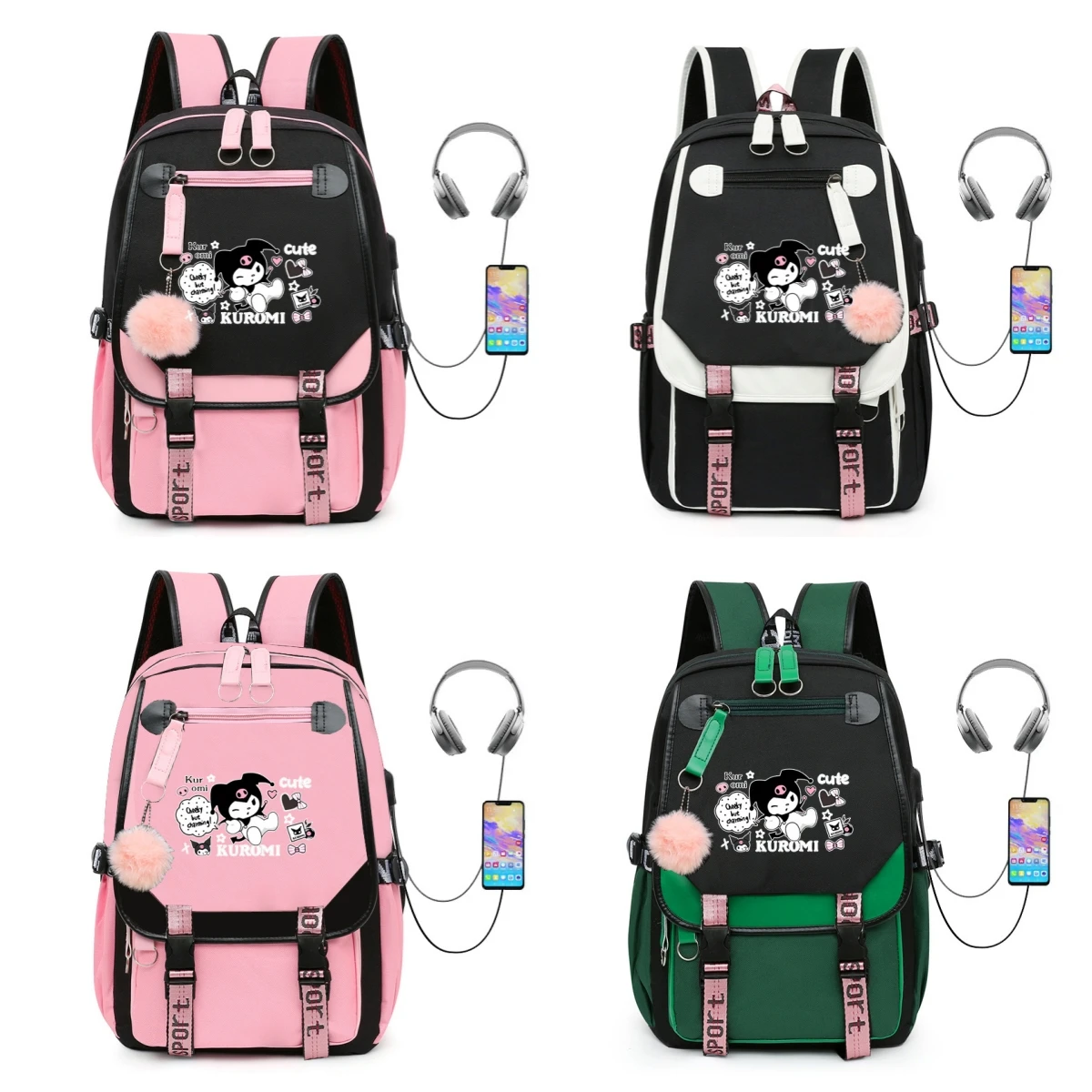 

MINISO Sanrio Kuromi Schoolbag Junior High School Female Korean Version Large-capacity Casual Primary School Students Backpack