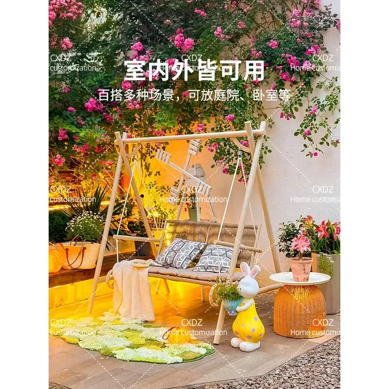 Late Tang Style Outdoor Swing Chair for Courtyard Garden Balcony Homestay Hanging Hammock Seat Household Patio Furniture