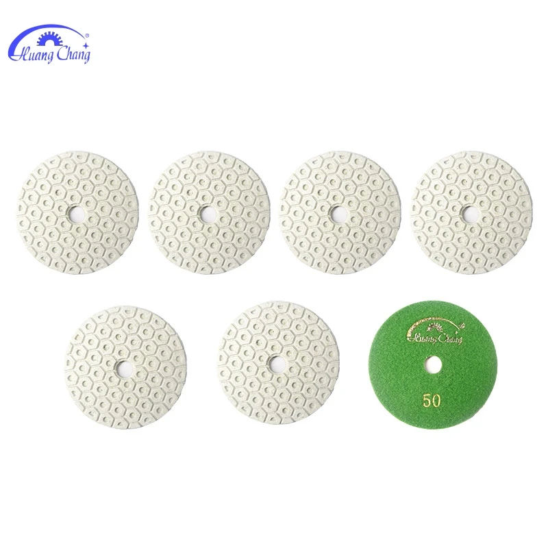 

HuangChang 7PCS/Set 4 Inch Flexible Resin Bond Diamond Polishing Pads Wet 100mm Polishing Pad For Quartz Granite Marble Stone