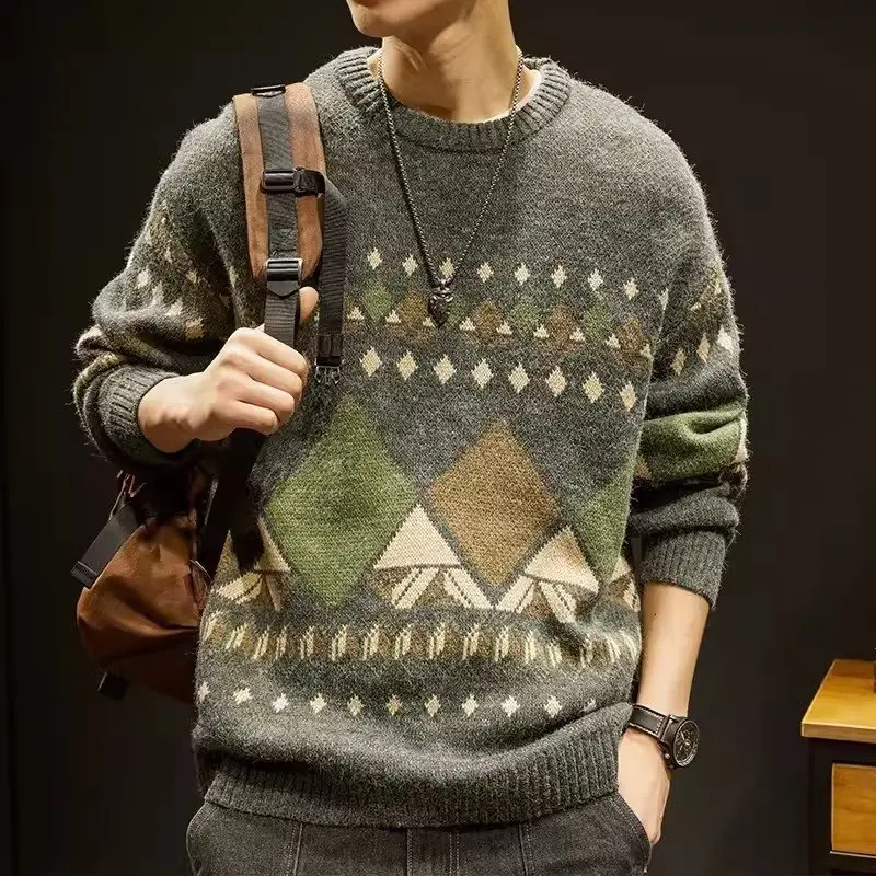 

American Casual Loose Men's Sweater Traditional Retro Spring Autumn Winter Trendy Knitted Outerwear Comfortable Polyester Fiber