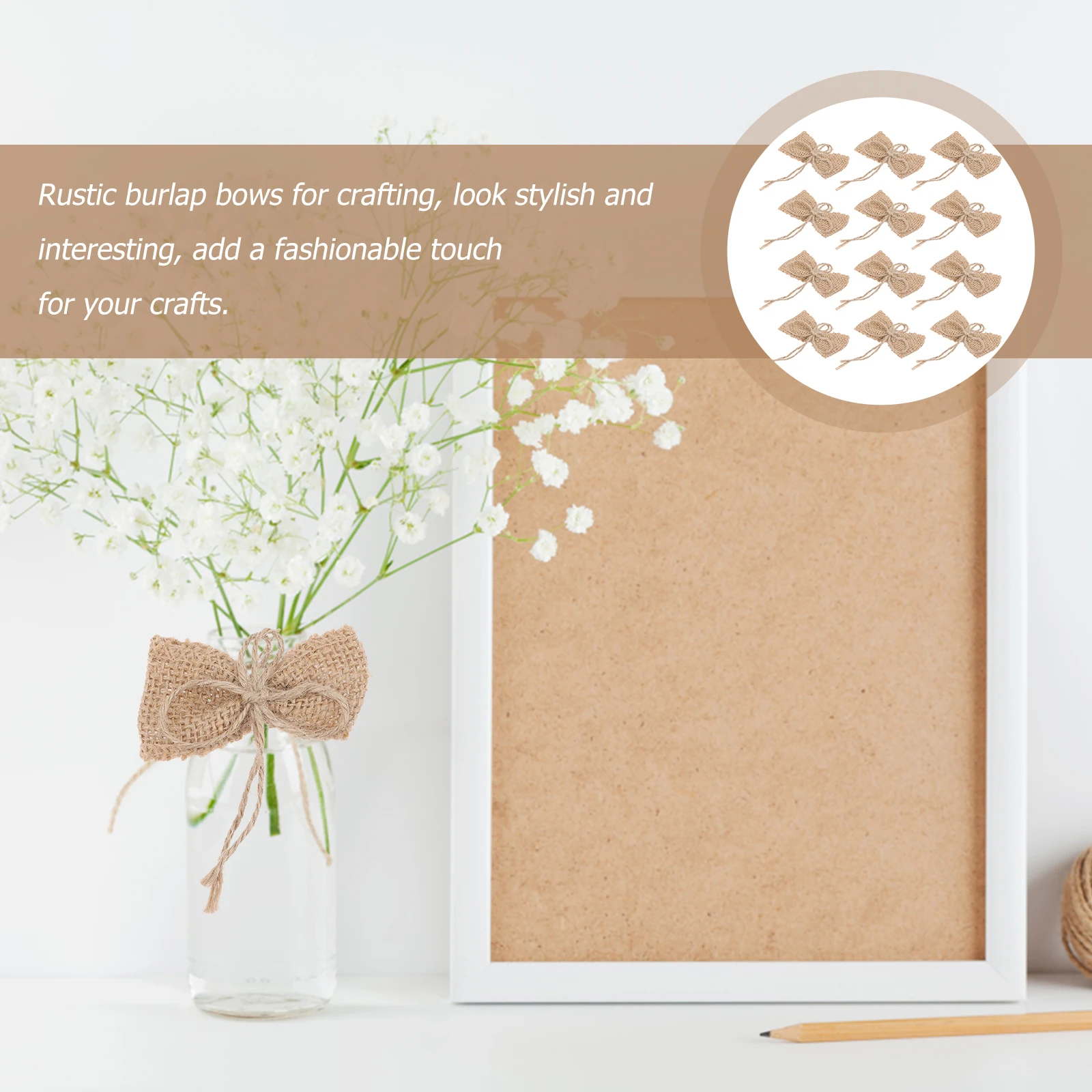 

12 Pcs Burlap Bows Handmade Floral Linen Ornaments Christmas Tree Decoration Wedding Hair Accessories Rustic Craft Party DIY
