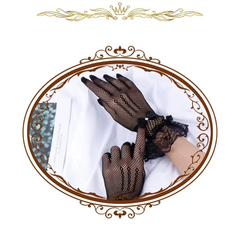 Lolita Summer Uv-proof Driving Gloves JK Mesh Fishnet Gloves Lace Full Finger Girls Lace Fashion Gloves Hand Cosplay Gloves