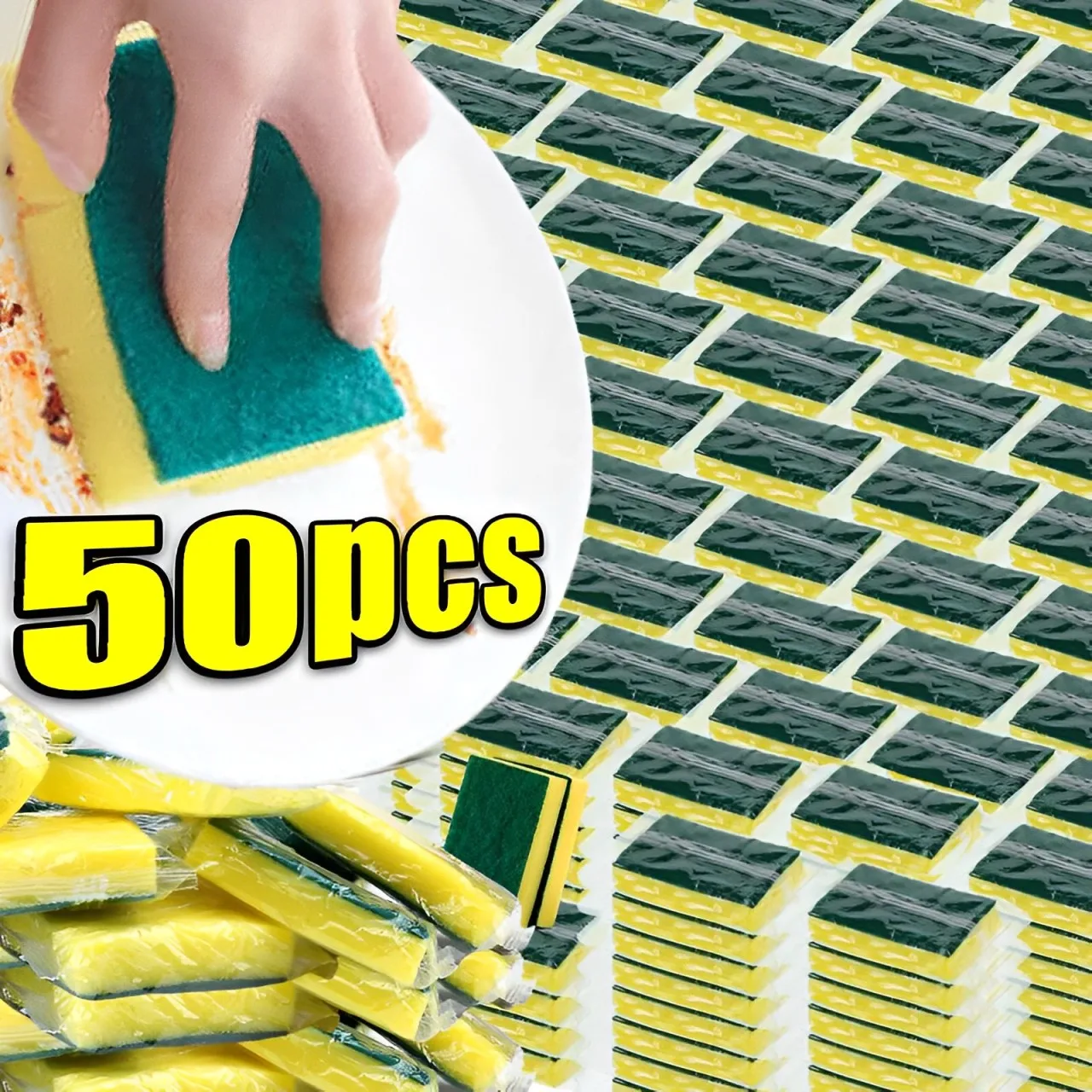 10/50pcs Kitchen Dishwashing Sponge Soft Absorbent Clean Rub Pot Rust Scouring Pad Removing Kits Household Cleaning Brush Sponge