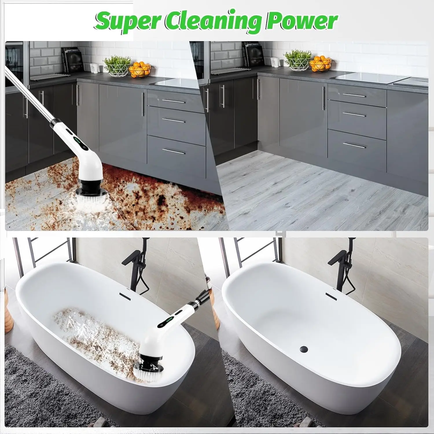 Electric Spin Scrubber, Cordless Waterproof Cleaning Brush with 9 Replaceable Heads, 1.5H Battery, Dual Speed, 2024 New for Bath