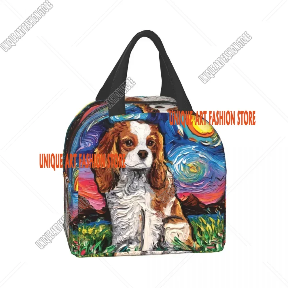 Starry Night Dog Cavalier King Charles Spaniel Insulated Lunch Bag Resuable Cooler Thermal Lunch Box for Women Kid Picnic Travel
