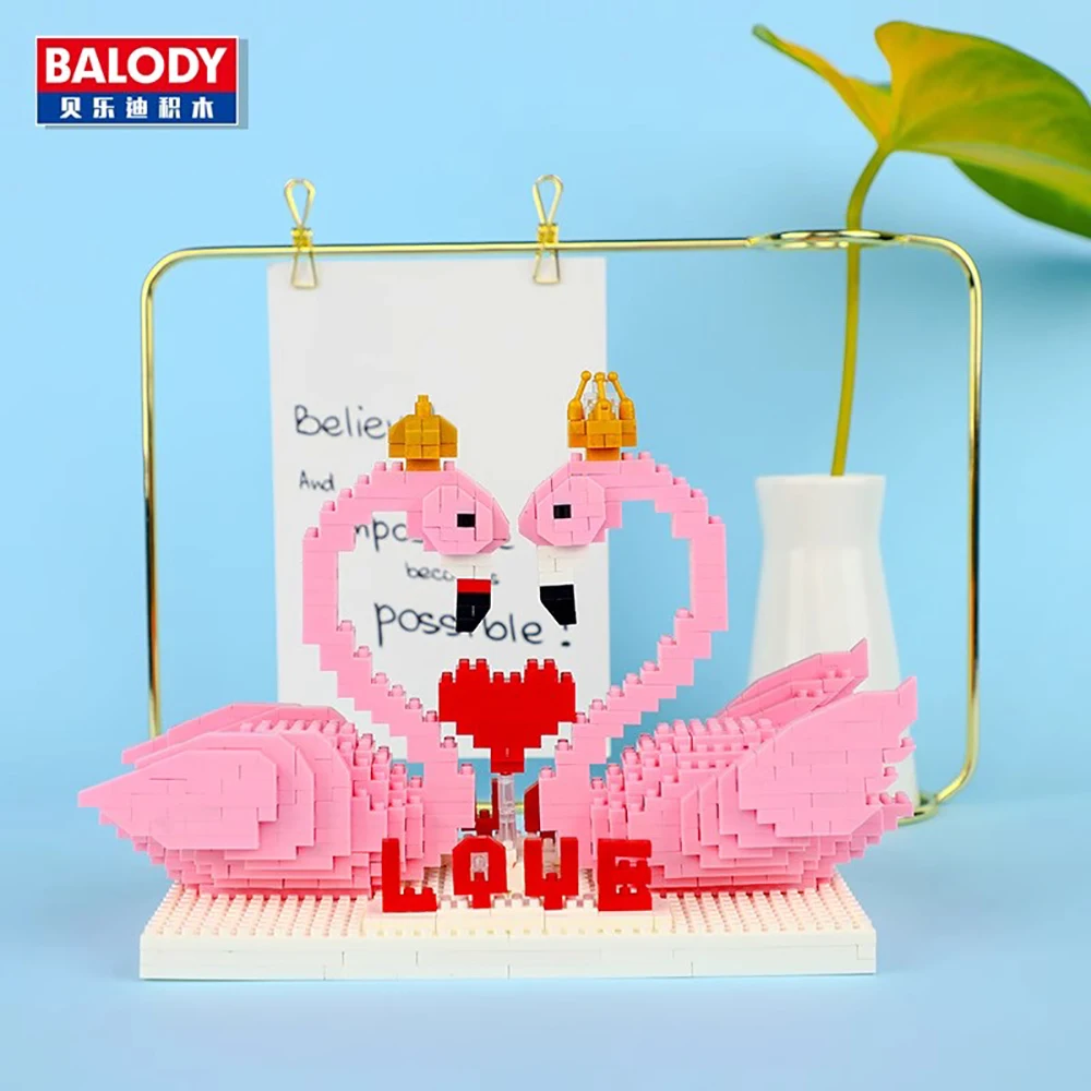 Balody Luxus Romantik Puzzle Block rosa die Flamingo-Serie Herz Brief Dekoration Tisch dekoration Spielzeug Valentinstag Geschenk