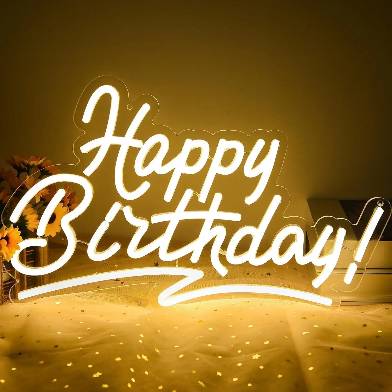 暖かい光のハッピーバースデーネオンサイン手書き風ledウォールライト、パーティー、ホームバー、カフェの装飾、誕生日のお祝いギフトに