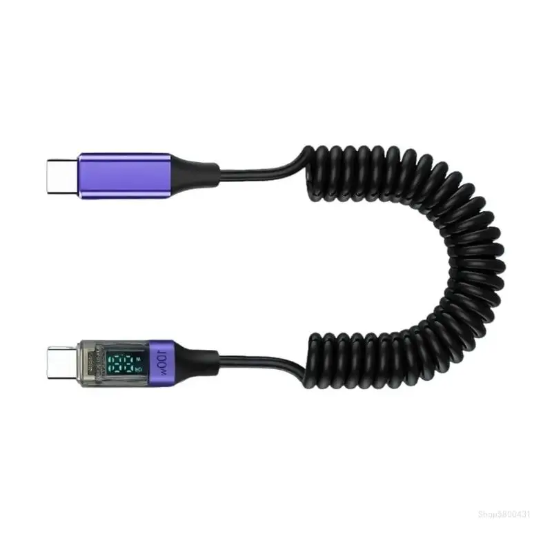 PVC USB C PD100W Data Cable with Dynamic Power Display, 100W Fast Charging Capability Retractable Cord