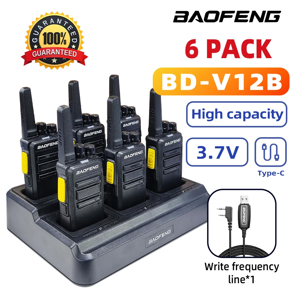 6 عبوات Baofeng BD-V12B GMSK جهاز اتصال لاسلكي تناظري رقمي UHF مشفر للحد من الضوضاء نسيج لاسلكي عالي الوضوح