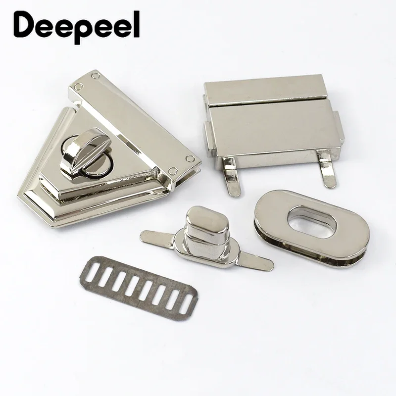 2Pcs Deepeel Metal Silver Locks Buckle Bag Twist Turn Lock Clasps Handbag Purse Closure Clasp DIY Crafts Hardware Bags Accessory