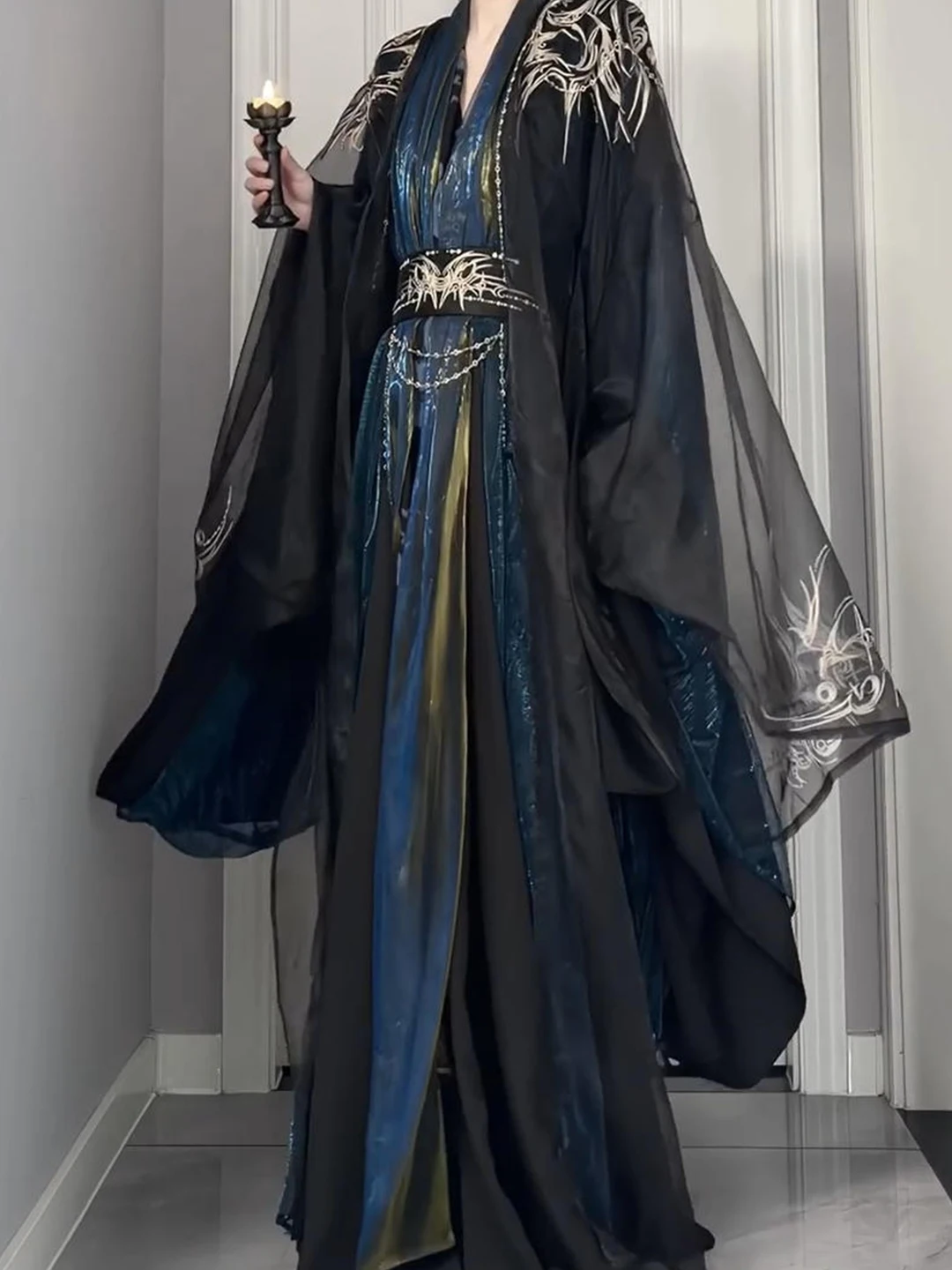Dark Embroidered Hanfu Set for Women Spring Outerwear Martial Arts Cosplay Costume Female Model Fashionable Traditional Chine...