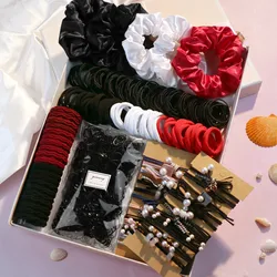 Black, White, Red, Hair Accessories Set for Women, Seamless Ponytail Holders Variety Hair Scrunchies For Women Lady 2024 New