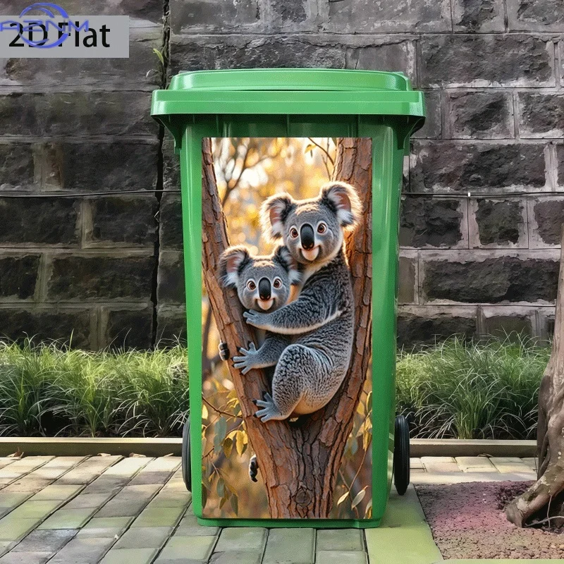 Koala Mother and Hugging Trash Can Sticker | 37x82 cm Self-adhesive Vinyl Wall Decal for Kitchen Trash Bins and Home Decor