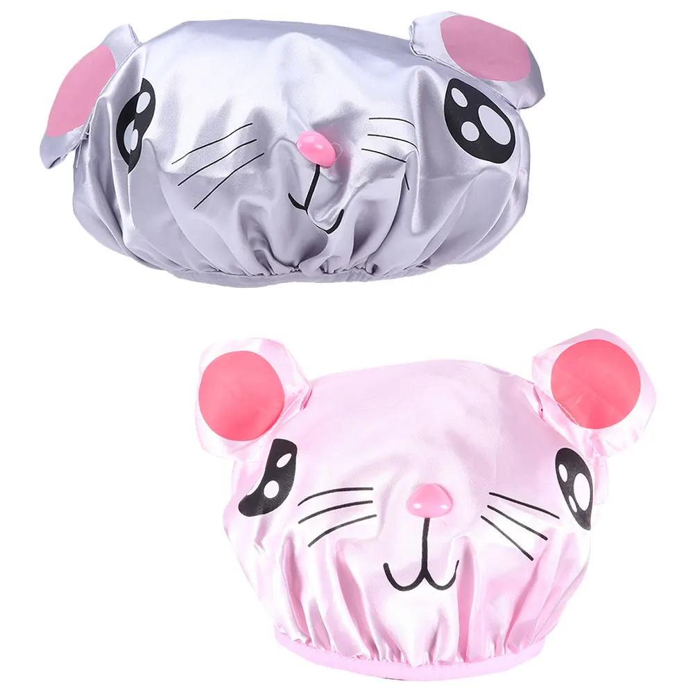 

2Pcs Kids Shower Hat Premium Polyester Elastic Design Washable Bath Caps Comfortable Reusable Child Sleep Hat Bathing Supplies