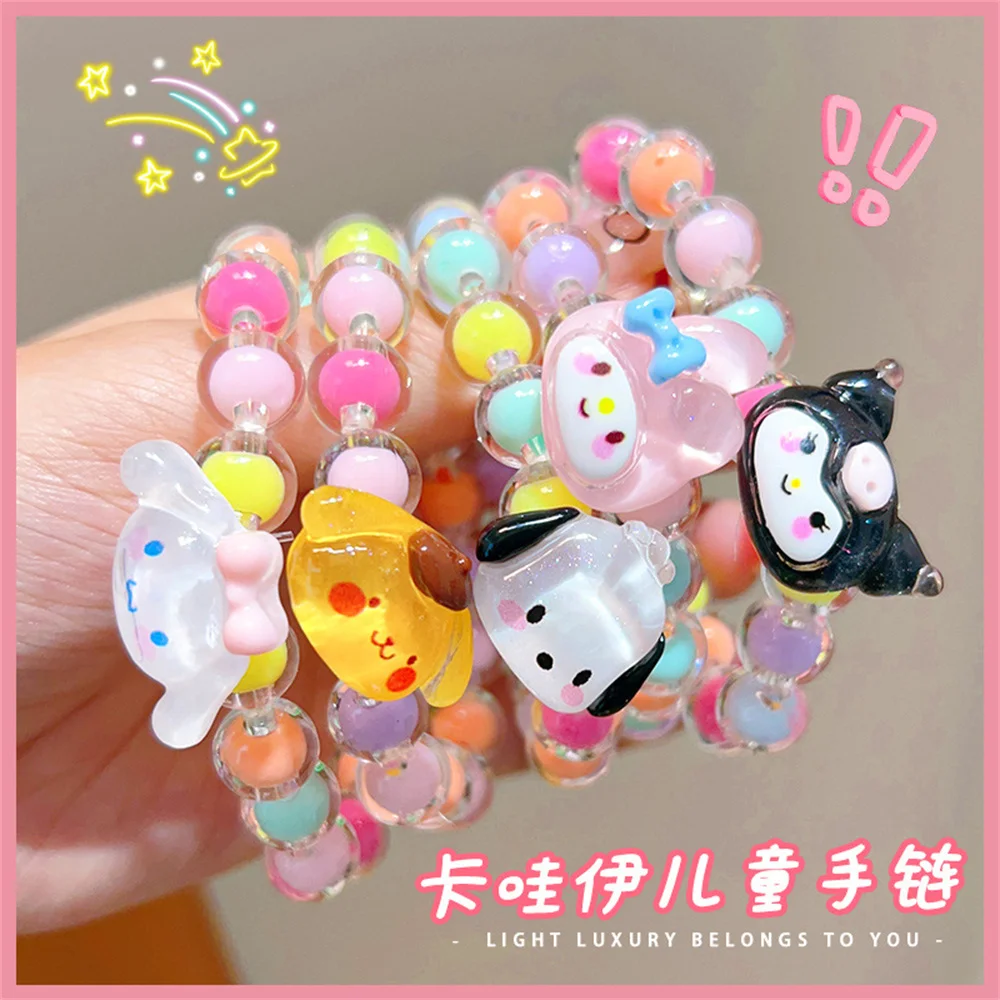 1PCS Kawaii Anime Sanrio Kuromi My Melody Bracelet Cinnamoroll Crystal Beads Bracelet Jewelry Gift Pendant Accessories