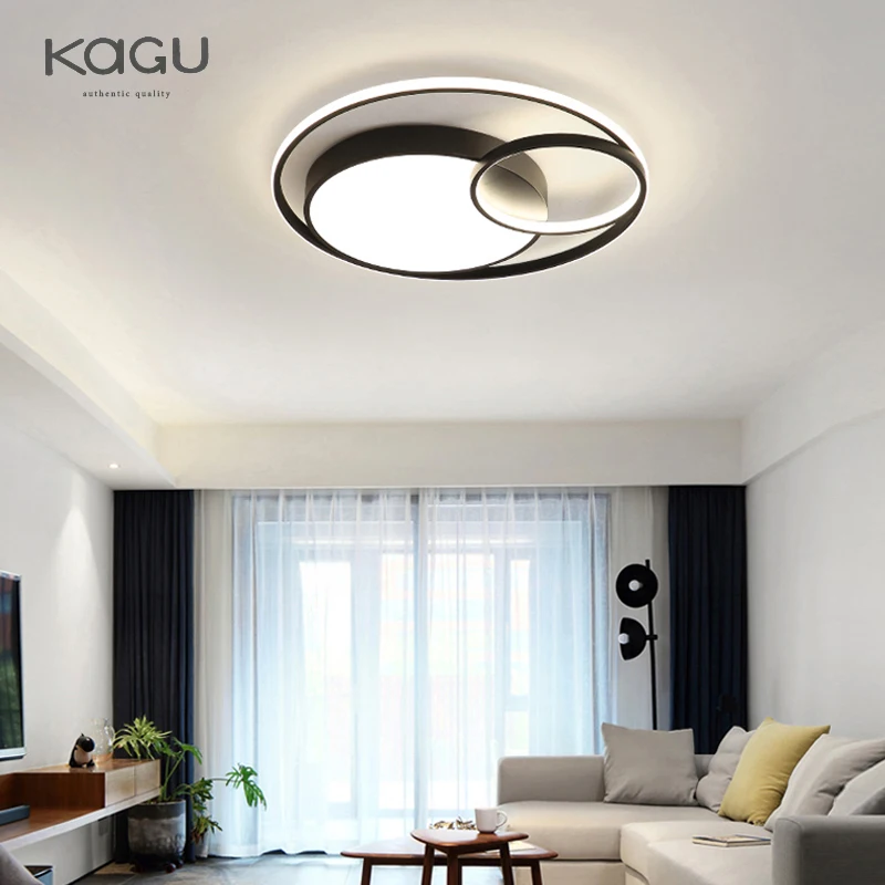 KAGU Black Modern LED Ceiling Lights For Living Room Bedroom Dining Room Dimmable Lamp Indoor Round Ring Light Fixtures