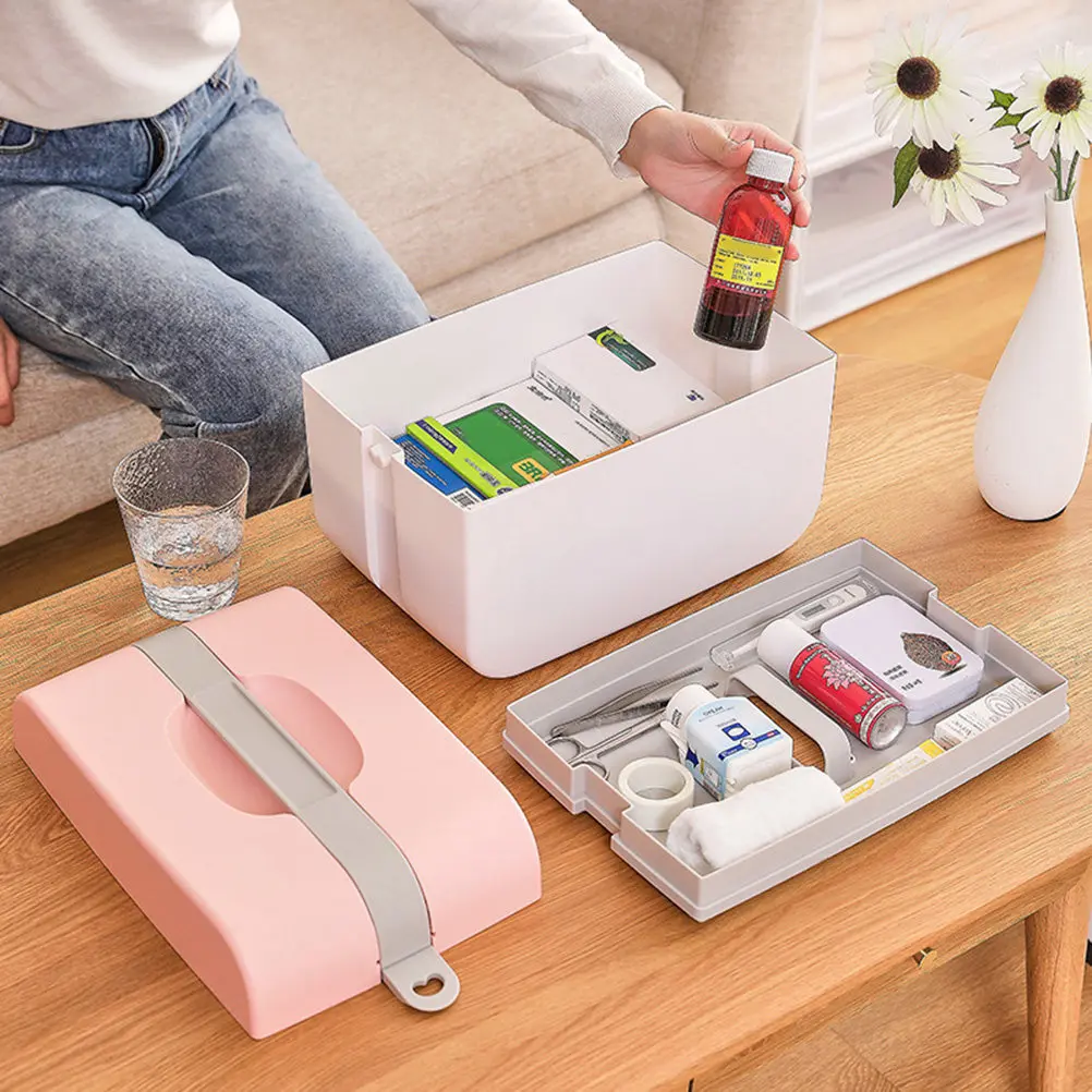 

Emergency Medicine Case Plastic Sturdy Multi-Functional Storage Box Random Color Size M Portable First Aid Kit for Home
