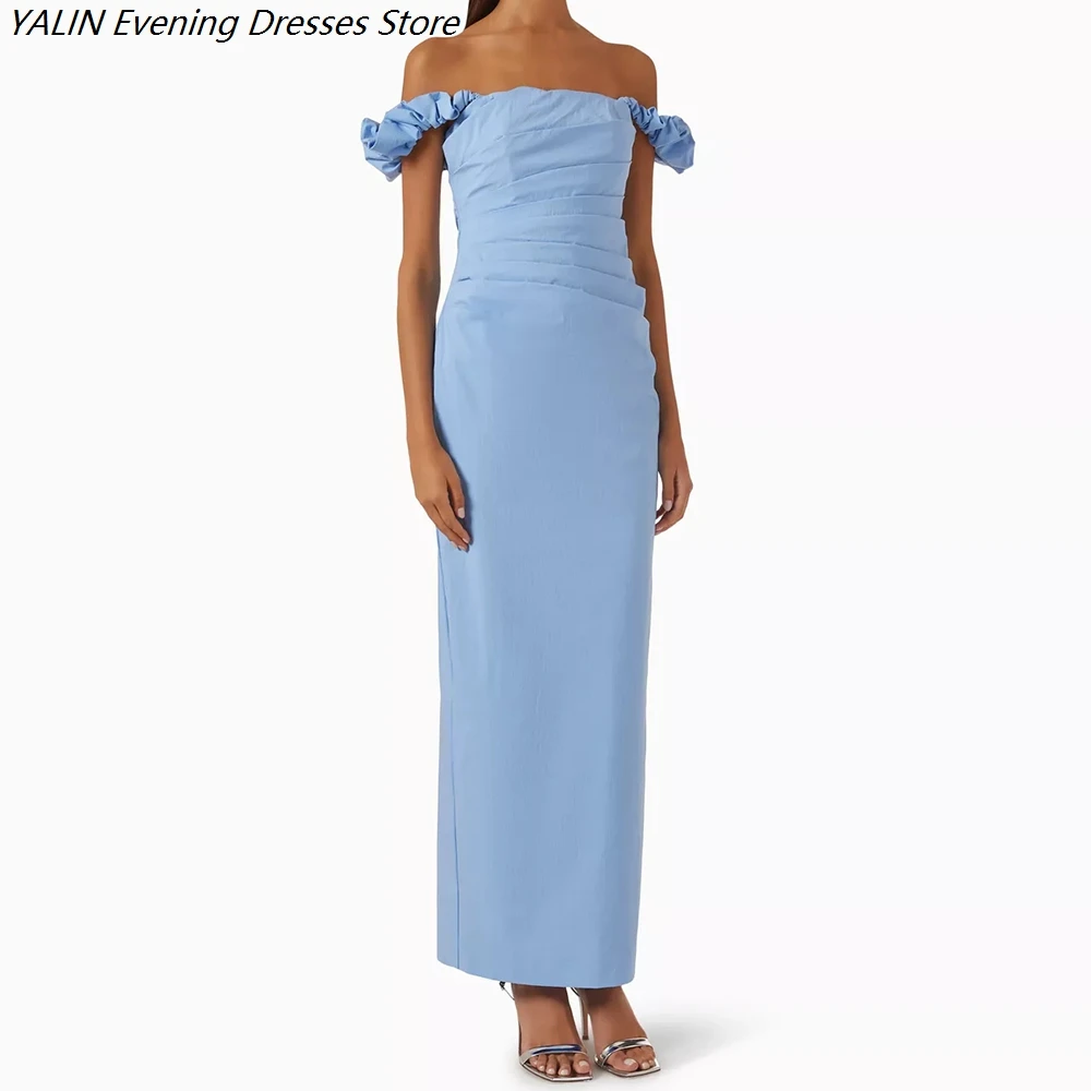 

Women's Straight Evening Dresses Ankle-length Off The Shoulder Sleeveless Prom Dresses Fashion Pleat Backless Customized Gowns