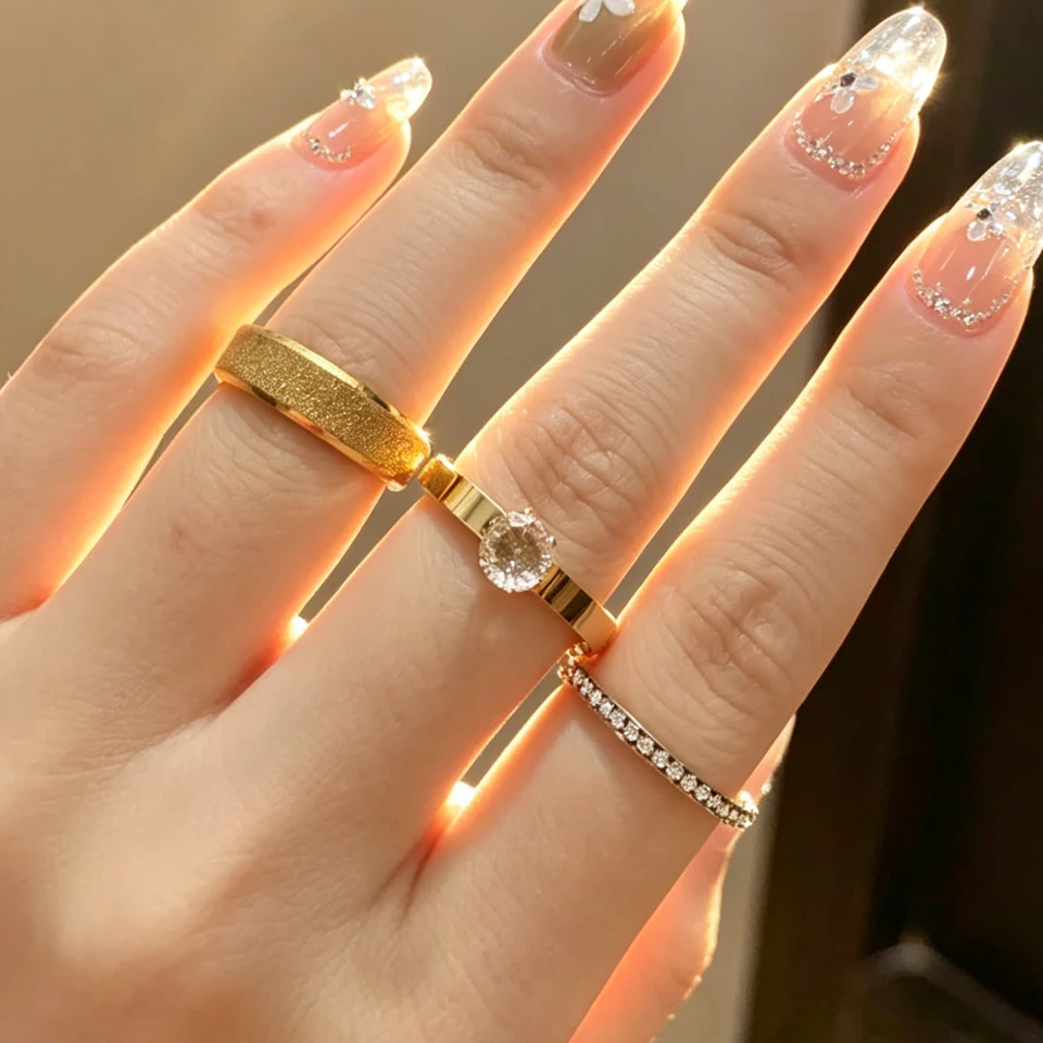 Yupsk 3 Stück/Set Buling Buling Stapelbare Edelstahlringe für Frauen, exquisiter High-End-Schmuck für Hochzeiten und Partys, Geschenke – Detail 6