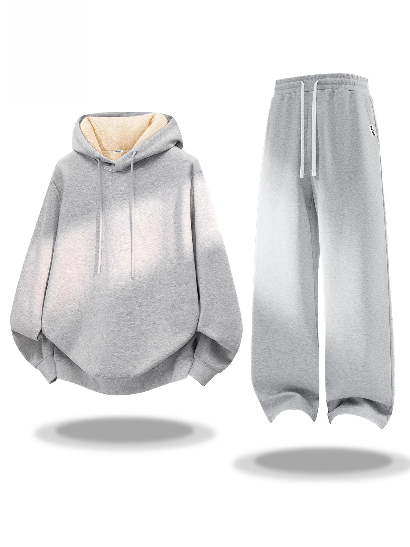 

Men's Winter Thiened Sportswear Set Lamb Velvet Sweatirt Pants Two-Piece Set Long Sve Cotton Polyester Blend